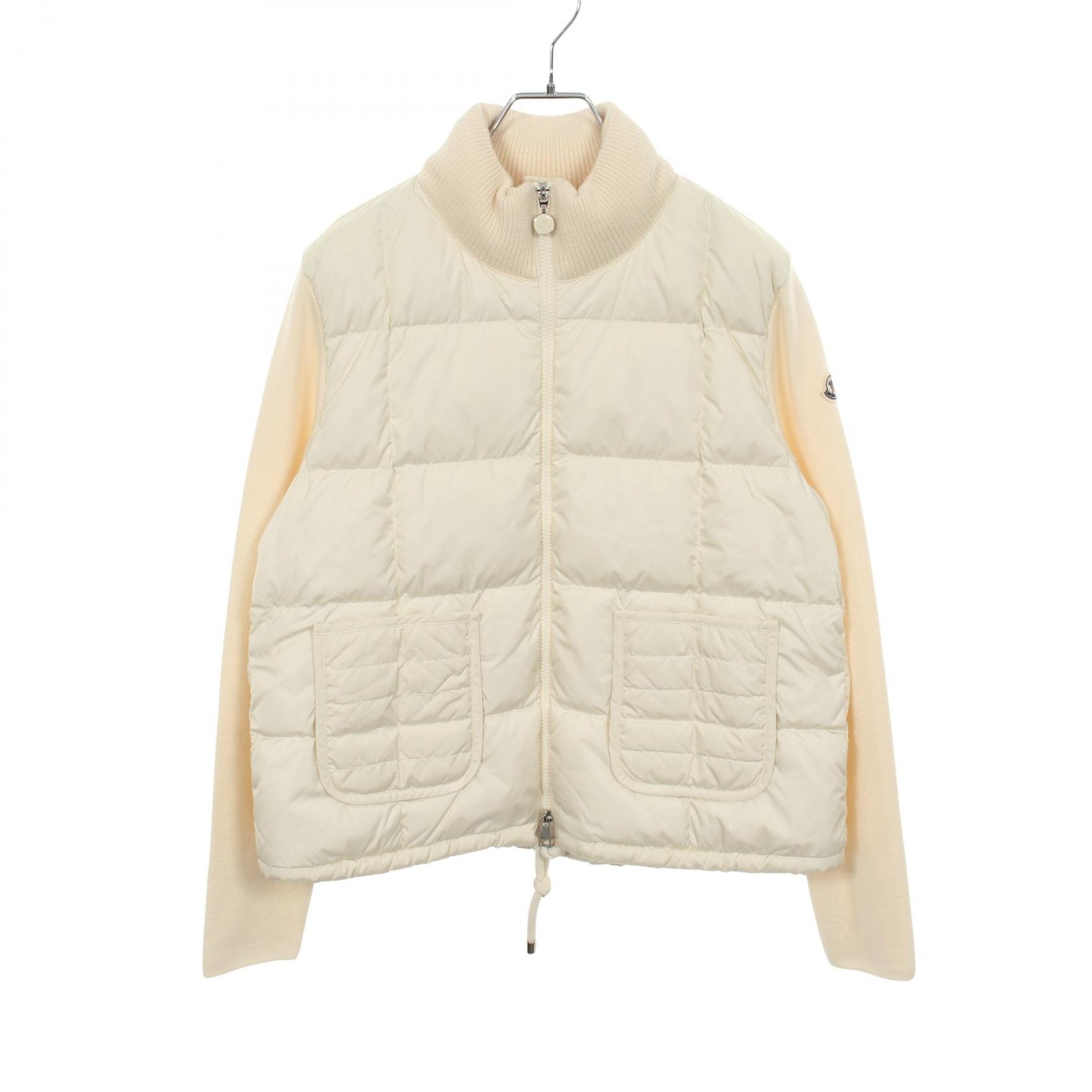 モンクレール MONCLER ニット切替 ダウンジャケット 衣料品 アウター ナイロン ウール レディース ホワイト系 【中古】