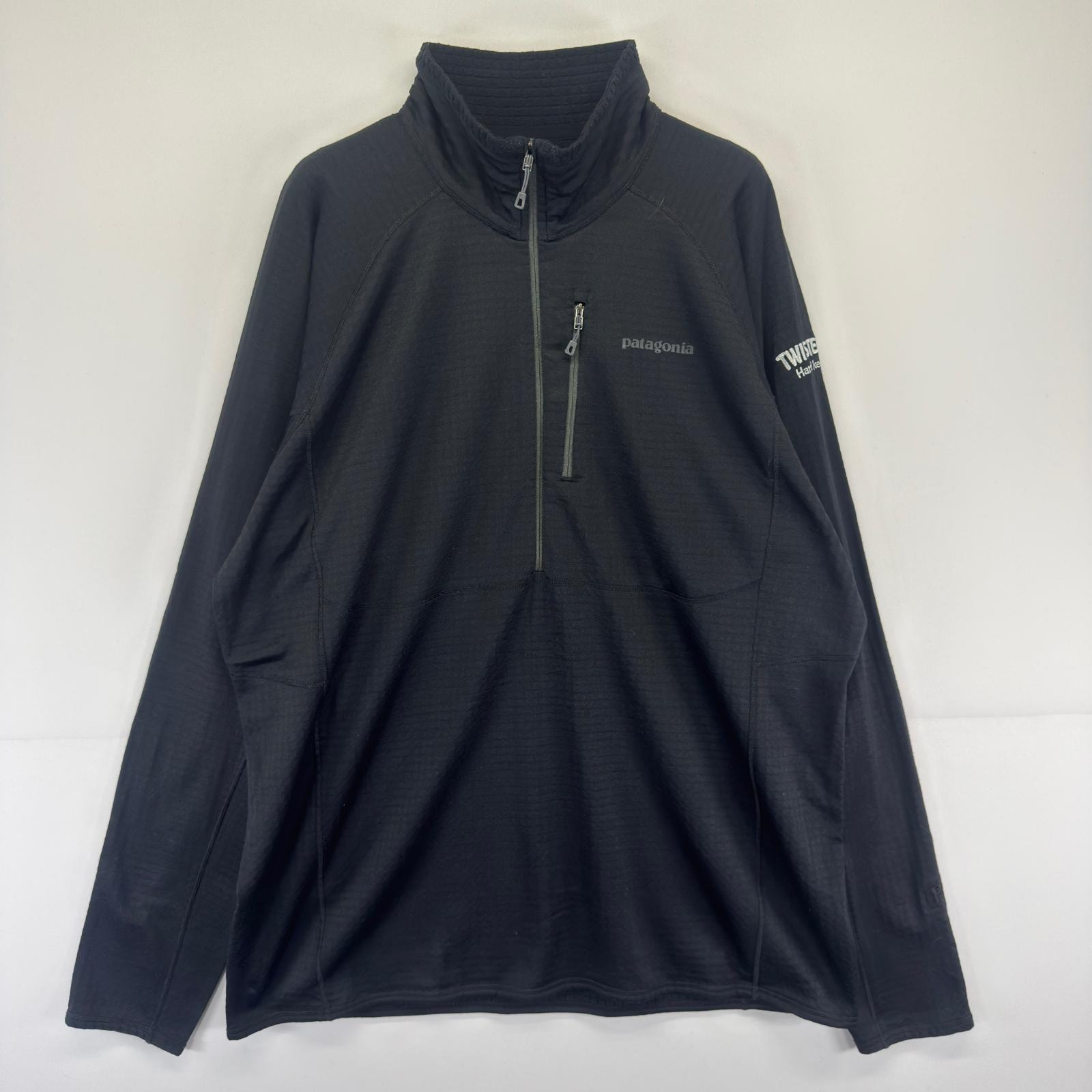 古着 パタゴニア patagonia フリースジャケット R1 大きいサイズ ワンポイント ハーフジップ トレーナー 胸ポケ 2XL  ブラック メンズ