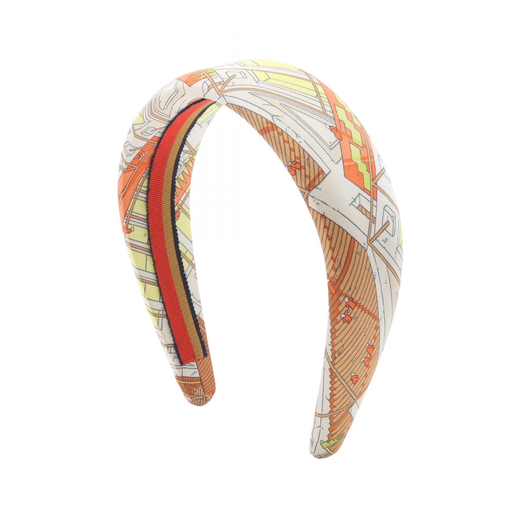 エルメス HERMES La Legende Du Cheval カチューシャ 衣料品 シルク シルク オレンジ レディース オレンジ系 / イエロー系 【中古】