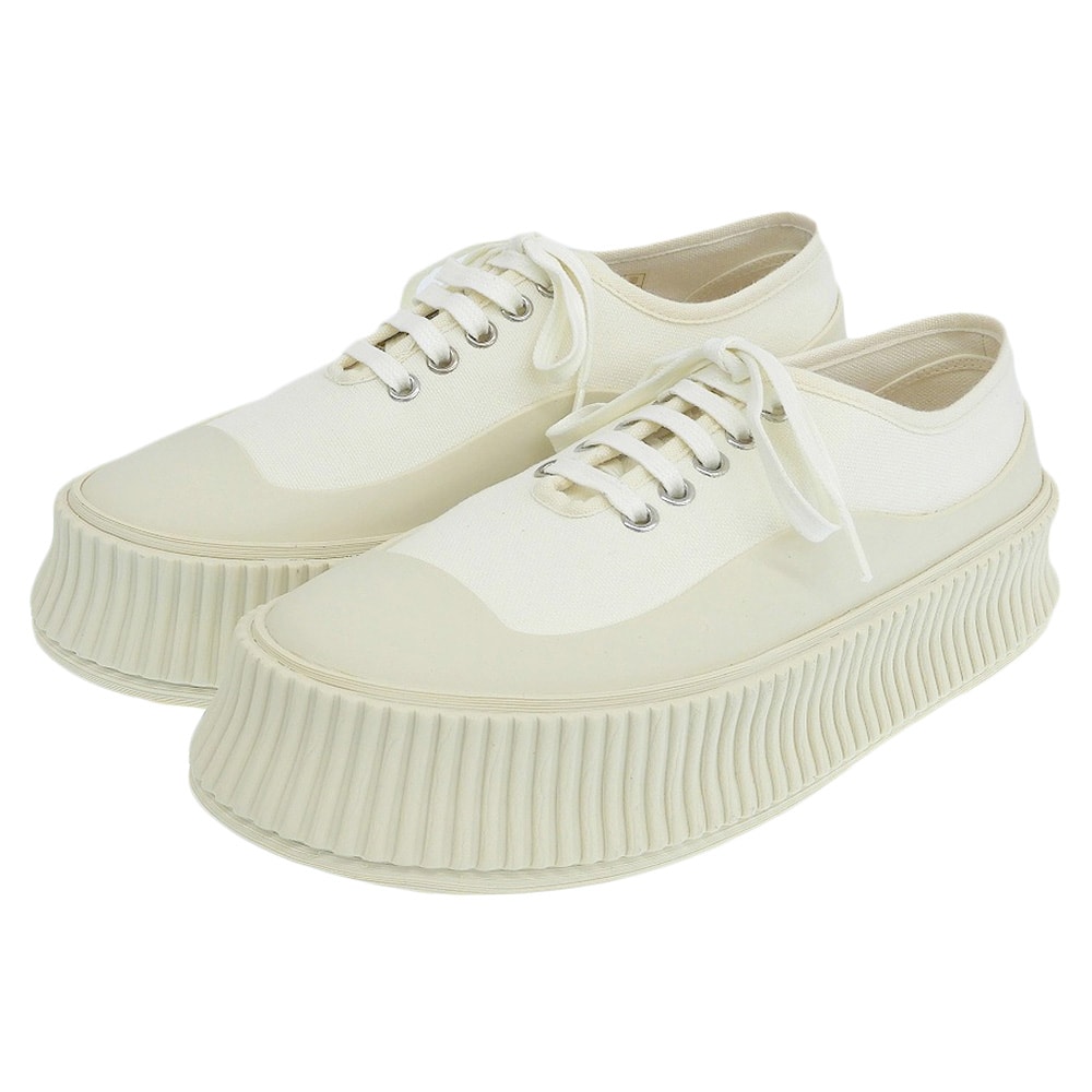 ジルサンダー 新品同様 キャンバス ラバーソール レースアップ ローカット スニーカー ナチュラル/アイボリー 39 JS36072A 39
