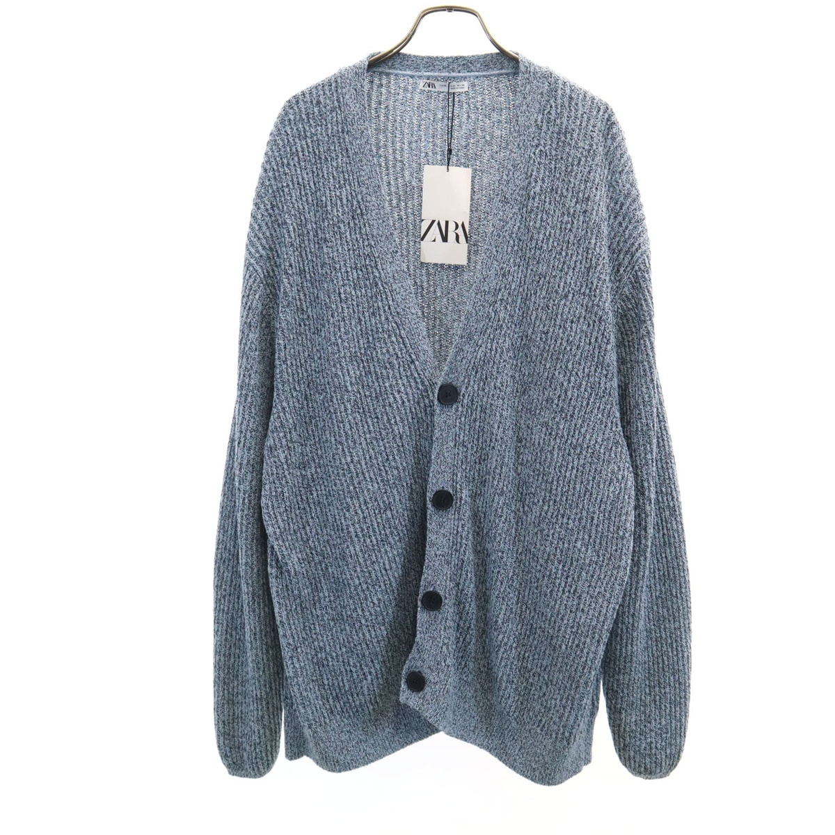 未使用 ZARA ザラ 長袖 Vネック ニットカーディガン XL ブルー