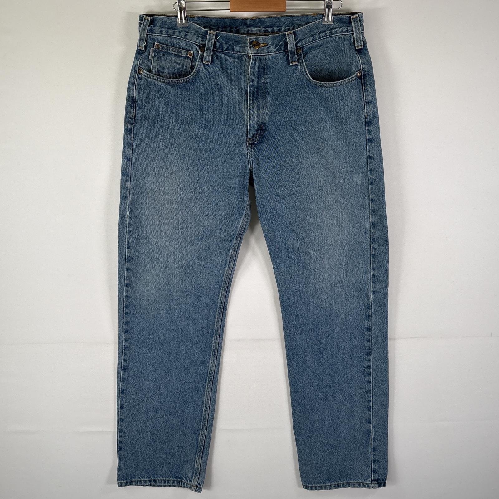 古着 カーハート Carhartt デニムパンツ ワーク 5ポケット ストレート ジーンズ ジーパン 色落ち w38 L34  ブルー メンズ