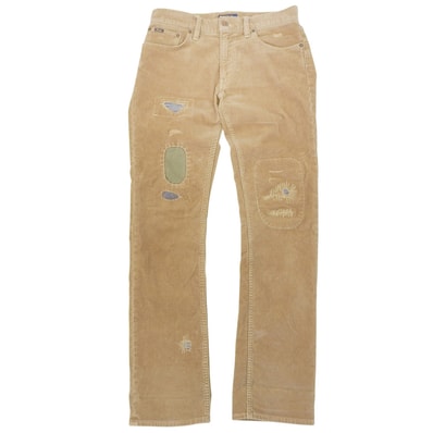 ポロ ラルフローレン コットン混 スリムストレート パッチワークコーデュロイパンツ ブラウン 29/32 710757713002 29/32