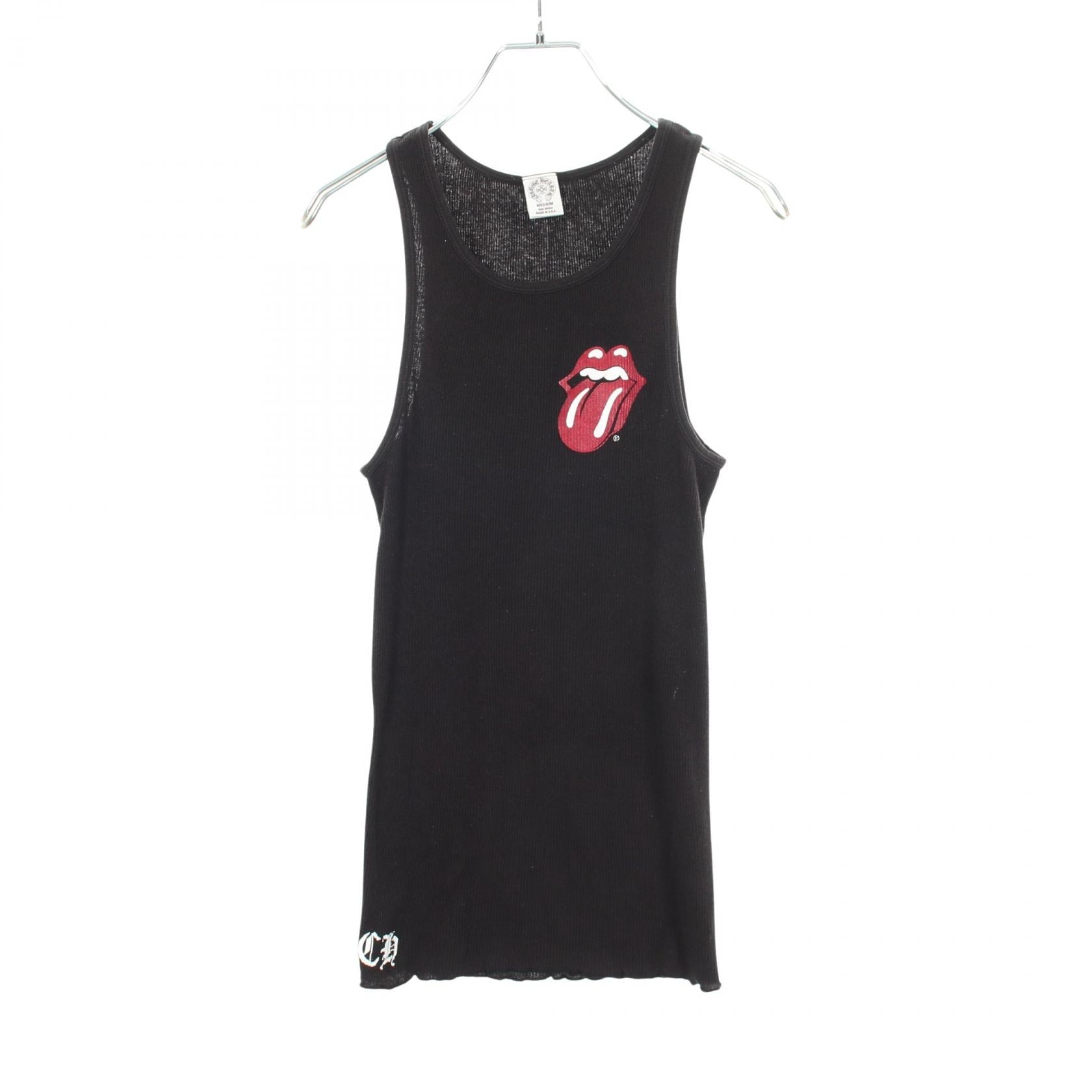 クロムハーツ CHROME HEARTS Chrome Hearts × The Rolling Stones リップ&タン ホースシュー リブ タンクトップ 衣料品 トップス コットン メンズ ブラック系 【中古】