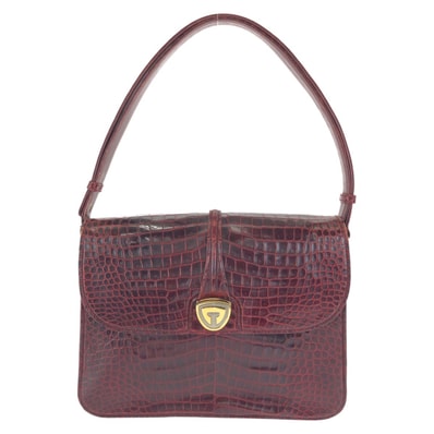 GUCCI グッチ ヴィンテージ オールドグッチ ワインレッド ボルドー ゴールド金具 クロコダイル ショルダーバッグ ハンドバッグ 603224 【中古】