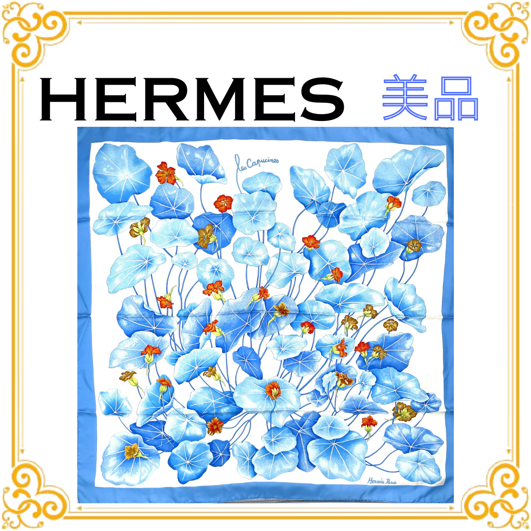 Hermes Scarf 90 Les Capucines "Blue"