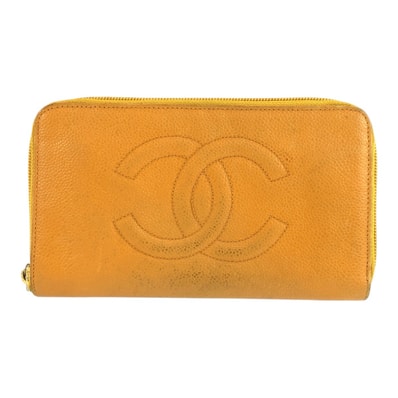 CHANEL シャネル ココマーク イエロー レザー 長財布 ロングウォレット 601807 【中古】