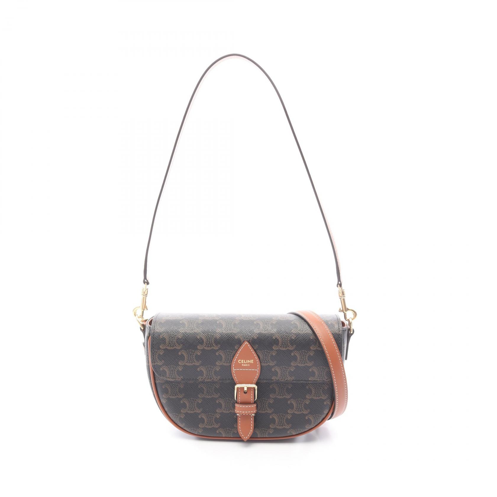 セリーヌ CELINE フォルコ トリオンフ 2WAY ショルダーバッグ バッグ PVCコーティングキャンバス レザー レディース ブラック系 / ブラウン系 122652GTL04LU 【新品】