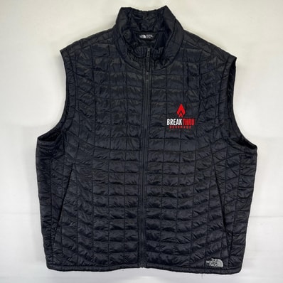 古着 ザ・ノースフェイス THE NORTH FACE ベスト ライトダウン 企業ロゴ刺繍 フルジップ アウトドア 2XL ブラック系 メンズ
