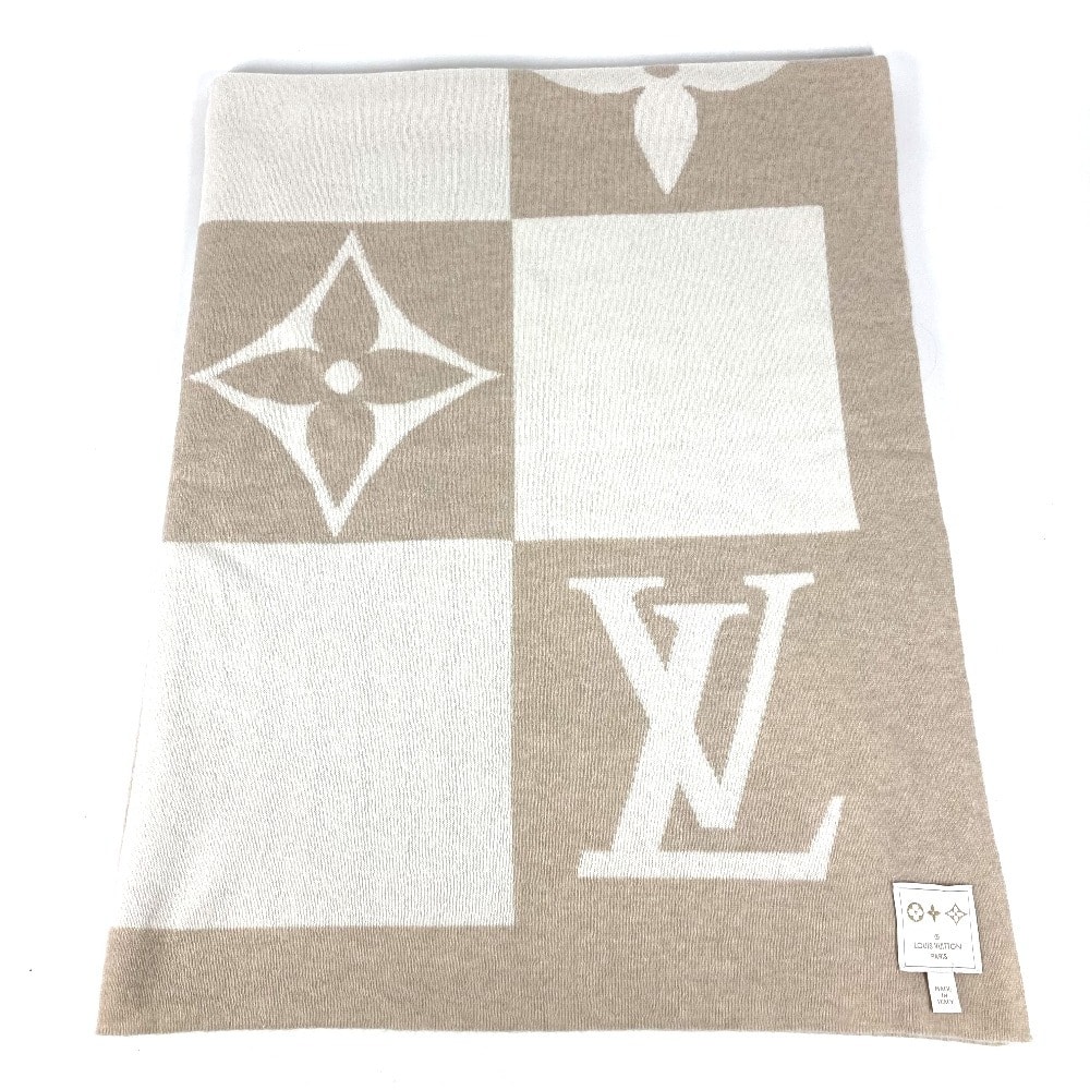 ルイヴィトン LOUIS VUITTON ベビー ブランケット GI0742 ダミエチェッカー モノグラム インテリア BABY ベビー 毛布 ブランケット カシミヤ デューン ベージュ 美品