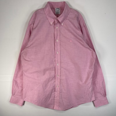 古着 ブルックスブラザーズ Brooks Brothers 長袖シャツ ロゴ 刺繍 REGENT ボタンダウン L ピンク系 無地 メンズ