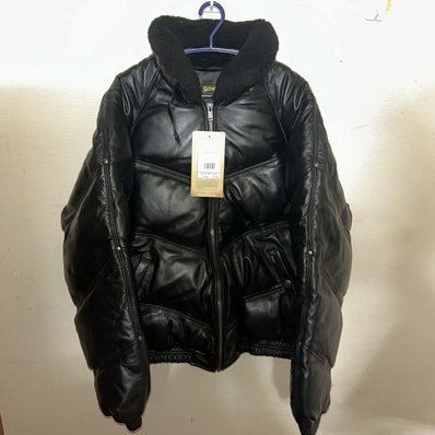 Supreme x Schott Chevron Leather Down Puffer Jacket "Black"