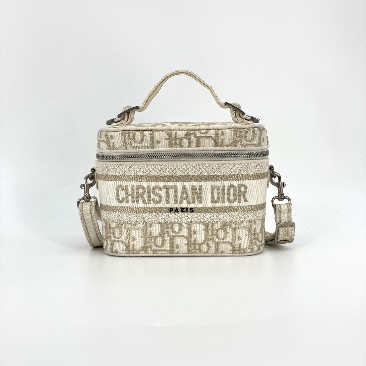 Christian Dior(クリスチャンディオール) トラベルヴァニティ スモール ジャガードキャンバス 2way 50-MA-1201 ショルダーバッグ ホワイト×ゴールド