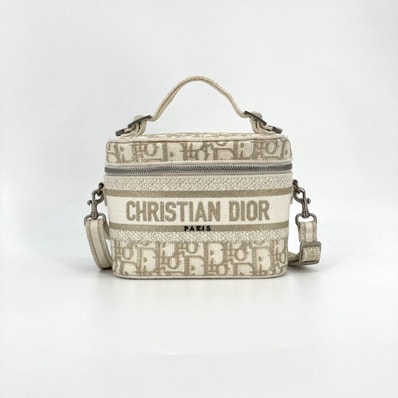 Christian Dior(クリスチャンディオール) トラベルヴァニティ スモール ジャガードキャンバス 2way 50-MA-1201 ショルダーバッグ ホワイト×ゴールド