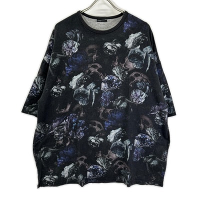 ラッドミュージシャン 21AW 2220-721 ブラック スカル×花柄 半袖 Tシャツ M