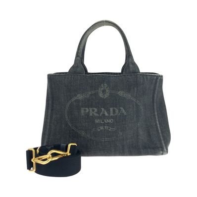 美品 PRADA プラダ カナパトート ロゴ ブラック 黒 ゴールド金具 キャンバス ショルダーバッグ トートバッグ 2way 502665 【中古】