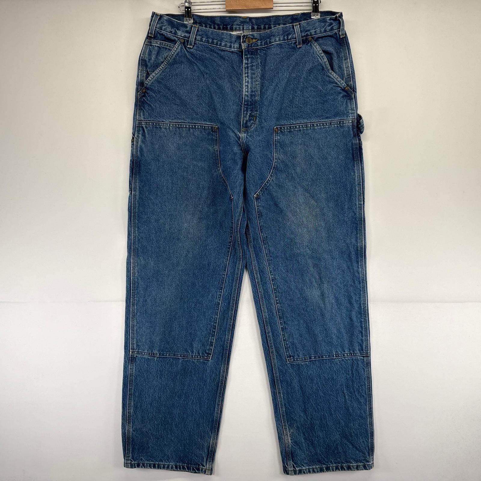 古着 カーハート Carhartt デニム パンツ ペインター ダブルニー ハンマーループ ワンポイントロゴ 大きいサイズ  ブルー系 メンズ