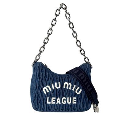 未使用 ミュウミュウ MIUMIU マテラッセ デニム 2way ショルダーバッグ チェーン 5BH211 LEAGUE リーグ 限定モデル 斜めがけ クロスボディ レディース
