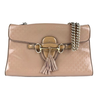 グッチ GUCCI ショルダーバッグ エミリー パテントレザー ピンクベージュ レディース 295402【中古】 z9446