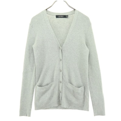 美品 LAUREN RALPH LAUREN ローレンラルフローレン 長袖 ネック ニットカーディガン XS ライトグレー ラメ入り
