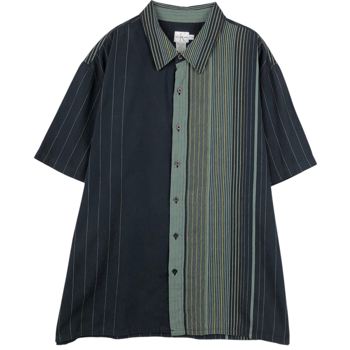 古着 90~00年代 カルバンクライン Calvin klein JEANS マルチストライプ 半袖 コットン ストライプシャツ ボックスシャツ メンズXL相当 ヴィンテージ/eaa653146