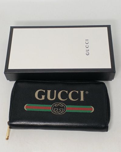 GUCCI Vintage Logo Print Zip Around Wallet "Black"