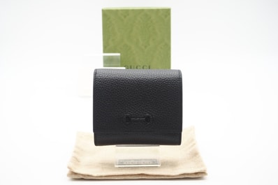 美品 GUCCI グッチ ホースビット1955 レザー コンパクトウォレット 745981 二つ折り財布 ブラック レザー メンズ