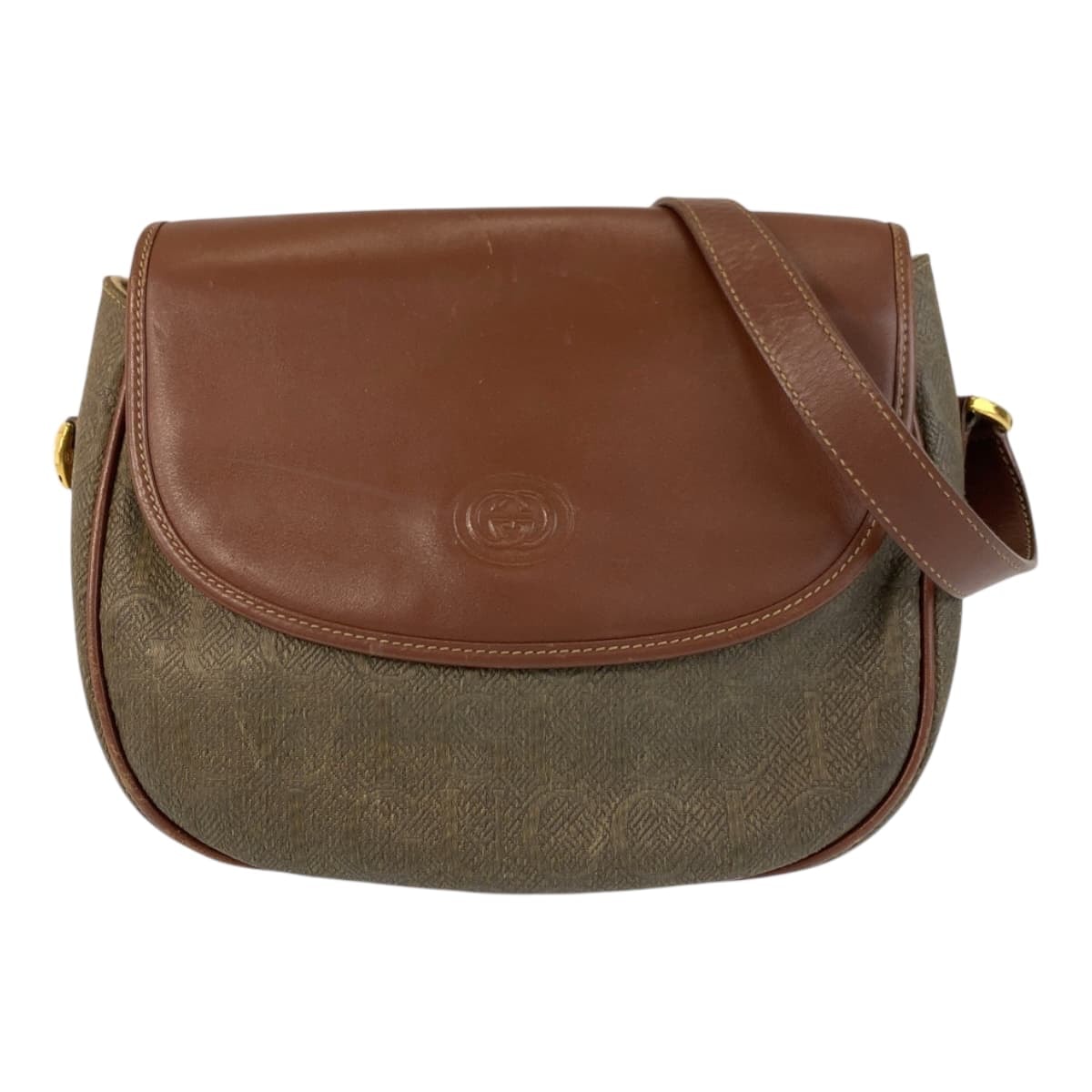 GUCCI グッチ ヴィンテージ オールドグッチ ブラウン ゴールド金具 レザー キャンバス/ ショルダーバッグ ポシェット Y600478 【中古】