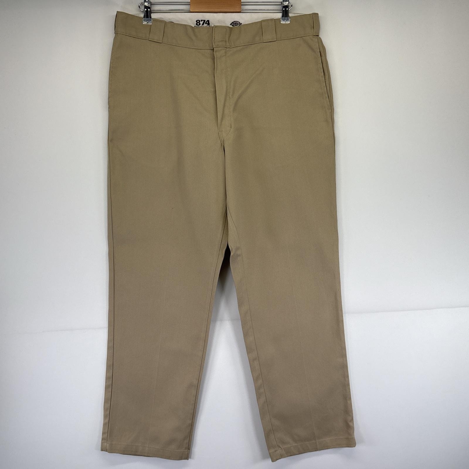 古着 ディッキーズ Dickies ワークパンツ 874 ワンポイントロゴ テーパード チノパン 作業着 大きいサイズ  ベージュ メンズ