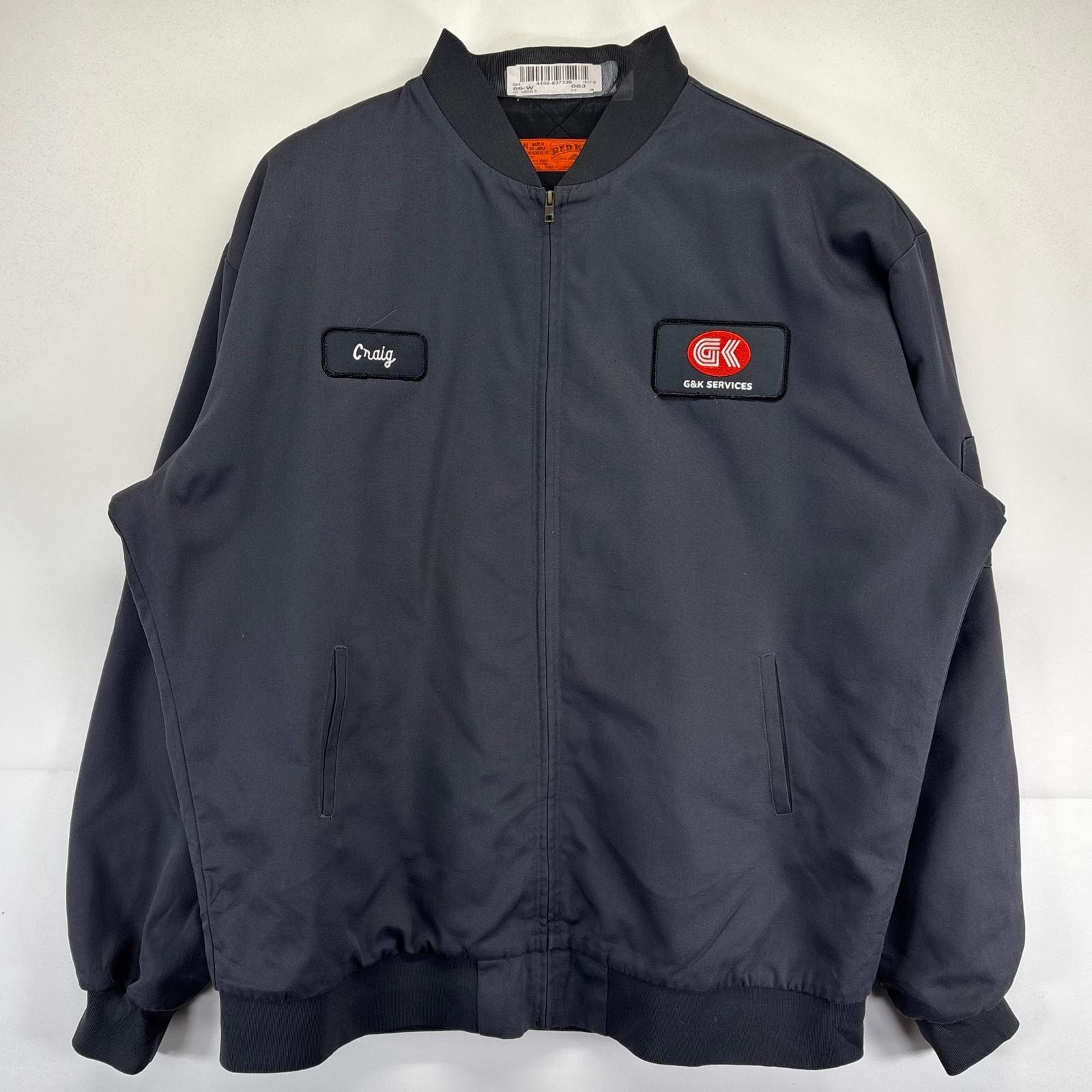 古着 レッドキャップ RED KAP ワークジャケット 大きいサイズ フルジップ ワッペン 企業ロゴ ブルゾン 3XL  グレー系 メンズ