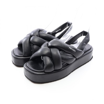 プラダ PRADA サンダル 靴 レザー レディース ブラック系 【中古】