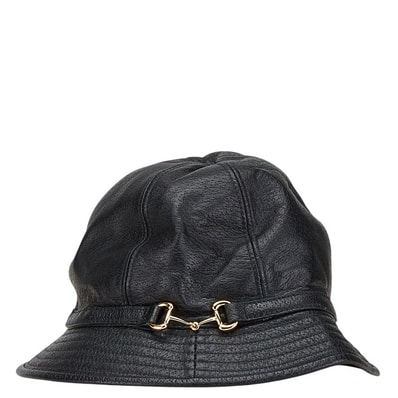 グッチ ホースビット バケットハット サイズ:S 666600 ブラック レザー メンズ GUCCI 【中古】