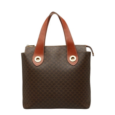 セリーヌ マカダム ロゴ ハンドバッグ ブラウン ゴールド金具 PVC レザー レディース CELINE 【中古】