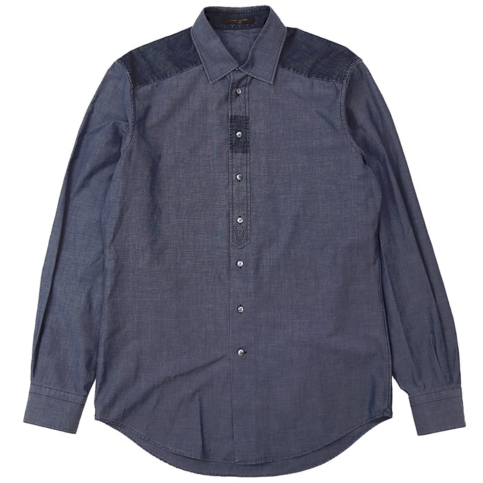 SALE【極美品】LOUIS VUITTON ルイ・ヴィトン シャンブレー 長袖シャツ サイズ XS メンズ コットン100% デニム トップス インディゴ イタリア製
