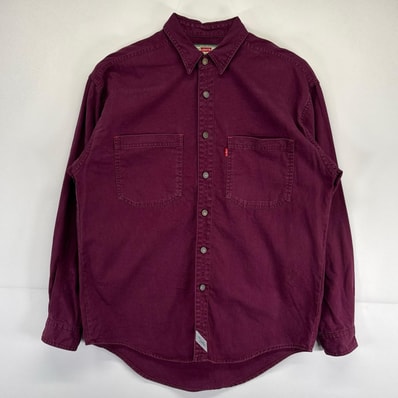 古着 リーバイス Levi's 長袖シャツ デニムシャツ 無地 金具ボタン ボタンフライ ワンポイントロゴ M レッド メンズ