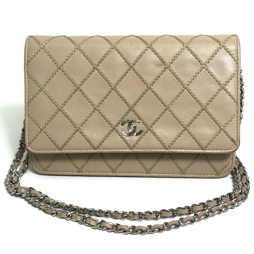 シャネル CHANEL マトラッセデザイン CC ココマーク カバン チェーンウォレット ショルダーバッグ 長財布 ラムスキン ベージュ
