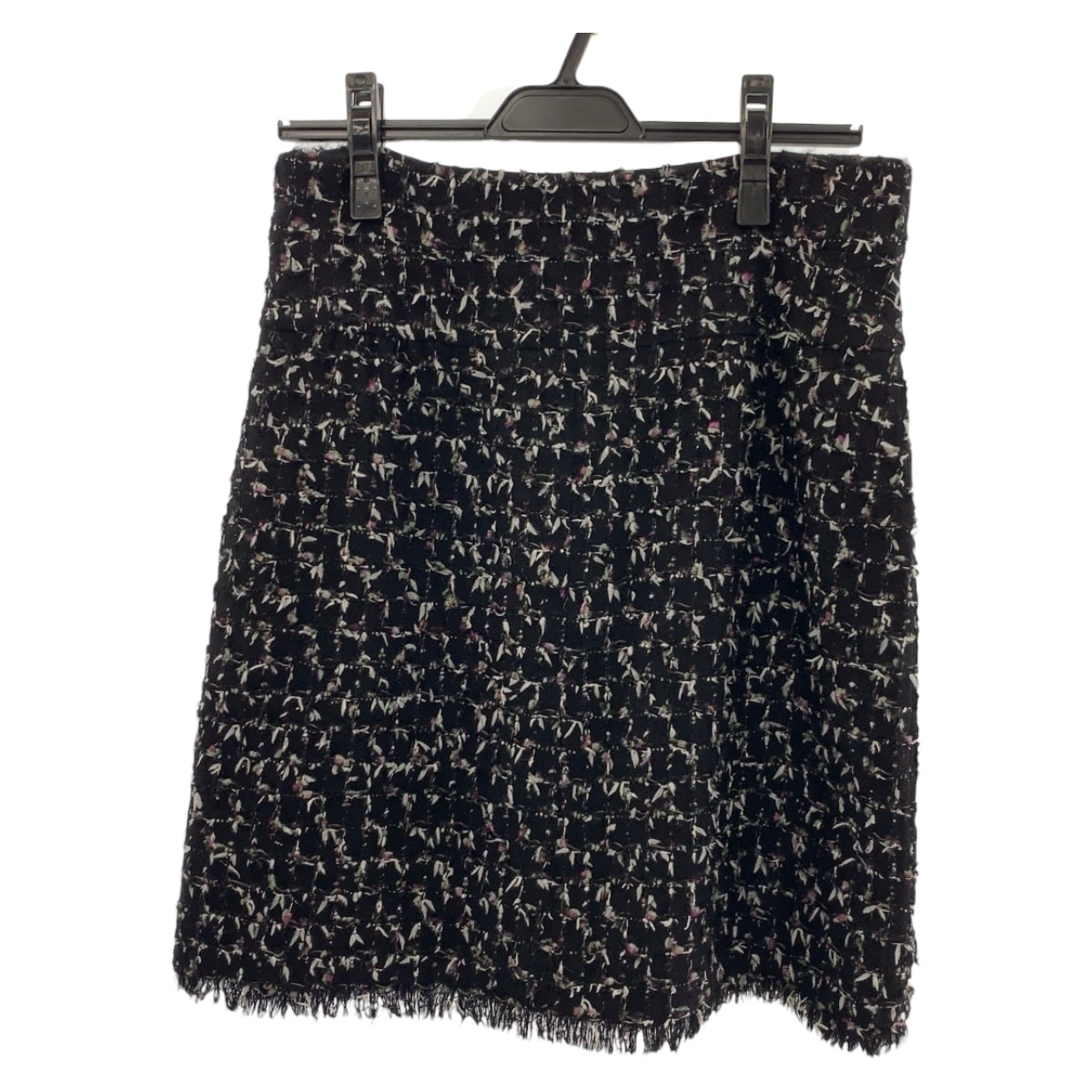 美品 CHANEL シャネル ツイード ココマーク サイズ38 ブラック 黒 ピンク ブラック金具 ウール スカート 505337 【中古】