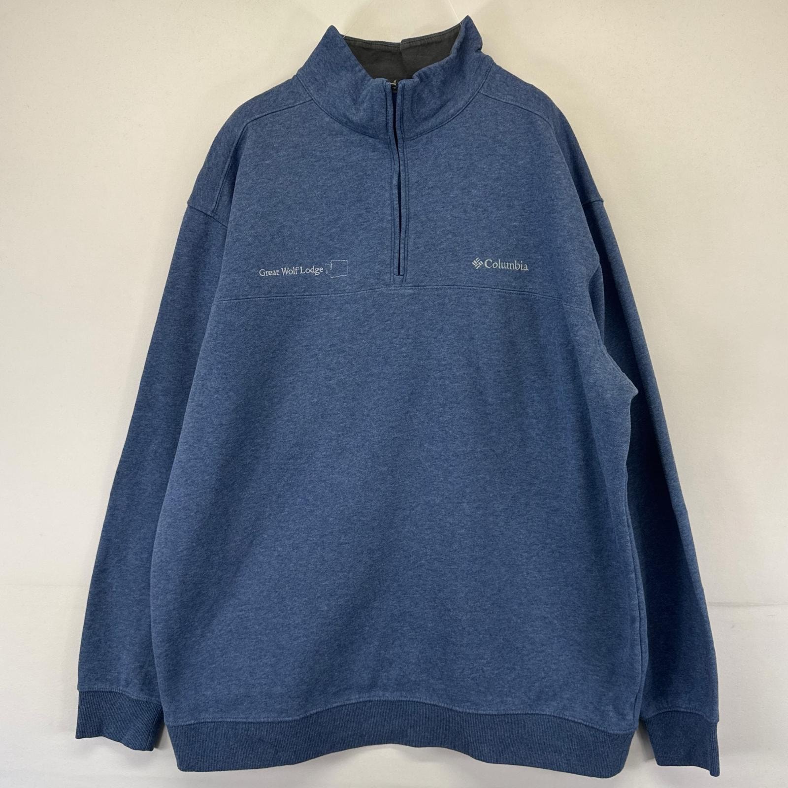 古着 コロンビア Columbia スウェット ハーフジップ ワンポイント トレーナー ロゴ刺 プルオーバー 大きいサイズ 2XL  ブルー系 メンズ