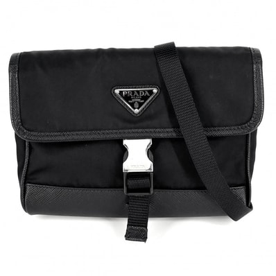PRADA プラダ ショルダーバッグ トライアングルロゴ ポシェット 肩掛け 斜め掛け メンズ レディース 2ZH108 ナイロン ブラック 黒 シルバー金具 ユニセックス【中古品】