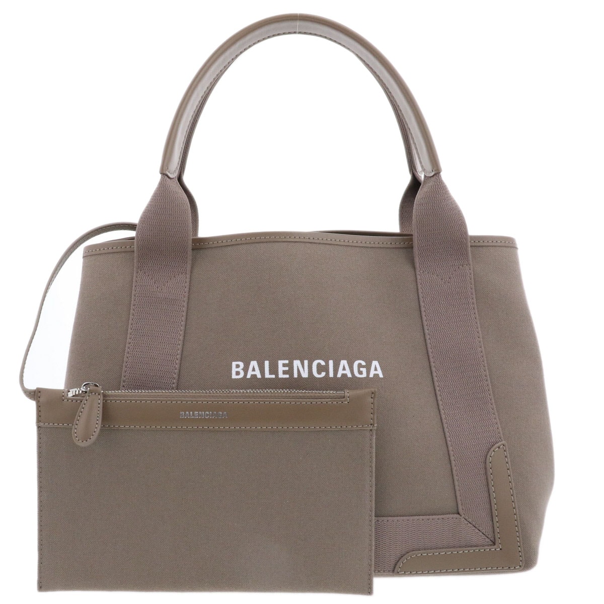 BALENCIAGA バレンシアガ ネイビーカバ S NAVY CABAS  トートバッグ 2WAY ハンドバッグ 339933 S キャンバス レザー ベージュ ブラウン  レディース【中古】