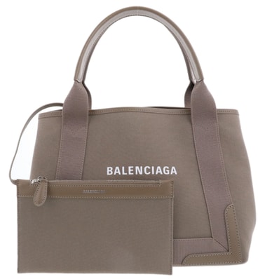 BALENCIAGA バレンシアガ ネイビーカバ S NAVY CABAS トートバッグ 2WAY ハンドバッグ 339933 S キャンバス レザー ベージュ ブラウン レディース【中古】