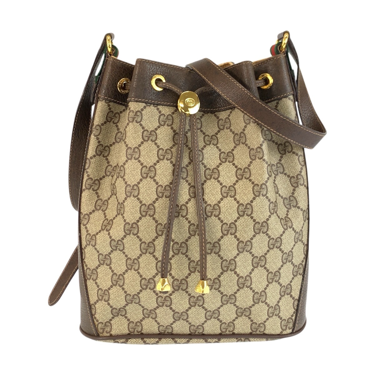 GUCCI グッチ ヴィンテージ シェリーライン ベージュ ブラウン ゴールド金具 GGスプリームキャンバス レザー/ ショルダーバッグ 602270 【中古】