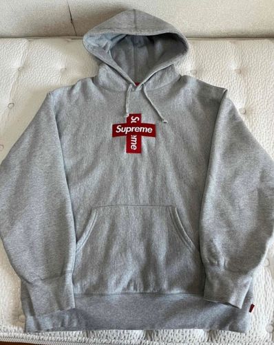 Supreme Cross Box Logo Hooded Sweatshirt "Grey"