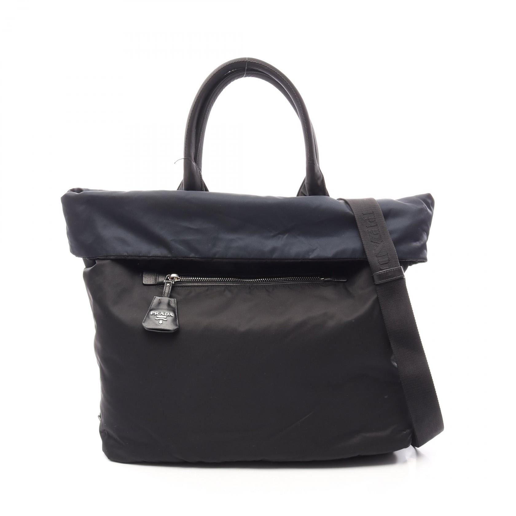 プラダ PRADA TESSUTO DOUBLE リバーシブル 2WAY トートバッグ バッグ ナイロン レディース ブラック系 / ネイビー系 BR4490 【中古】