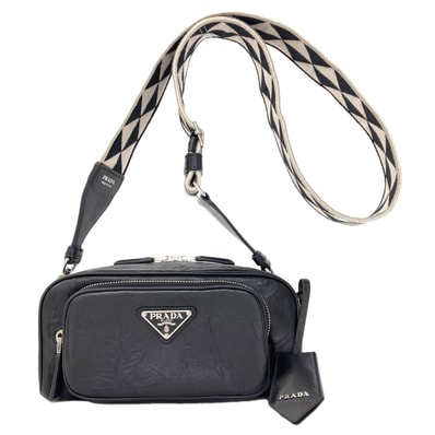 PRADA Nappa Antique Leather Multi Pocket Shoulder Bag "Black"