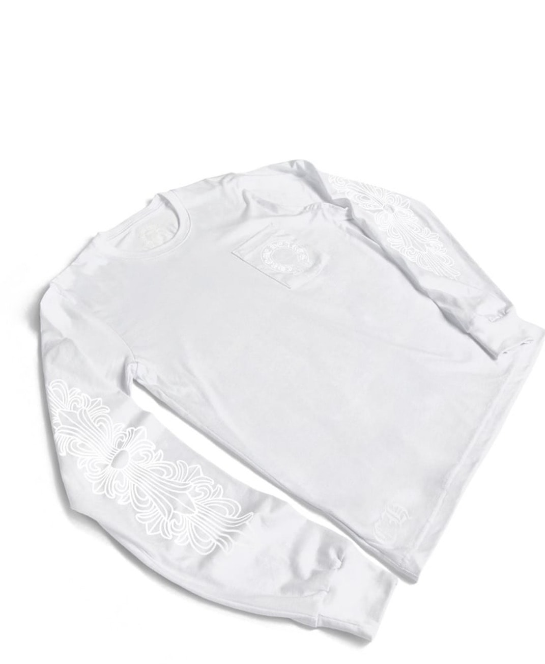 クロムハーツ ロンT ホワイト フローラルクロス ポケット Tシャツ 新品 アーチロゴ