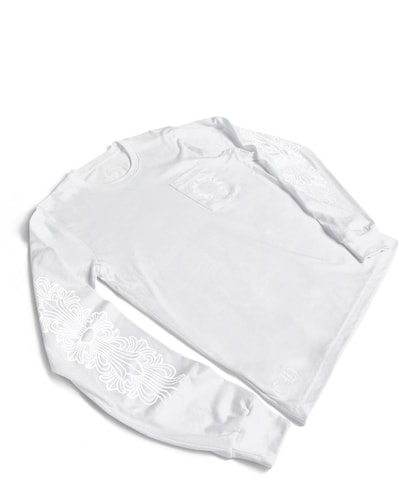 クロムハーツ ロンT ホワイト フローラルクロス ポケット Tシャツ 新品 アーチロゴ