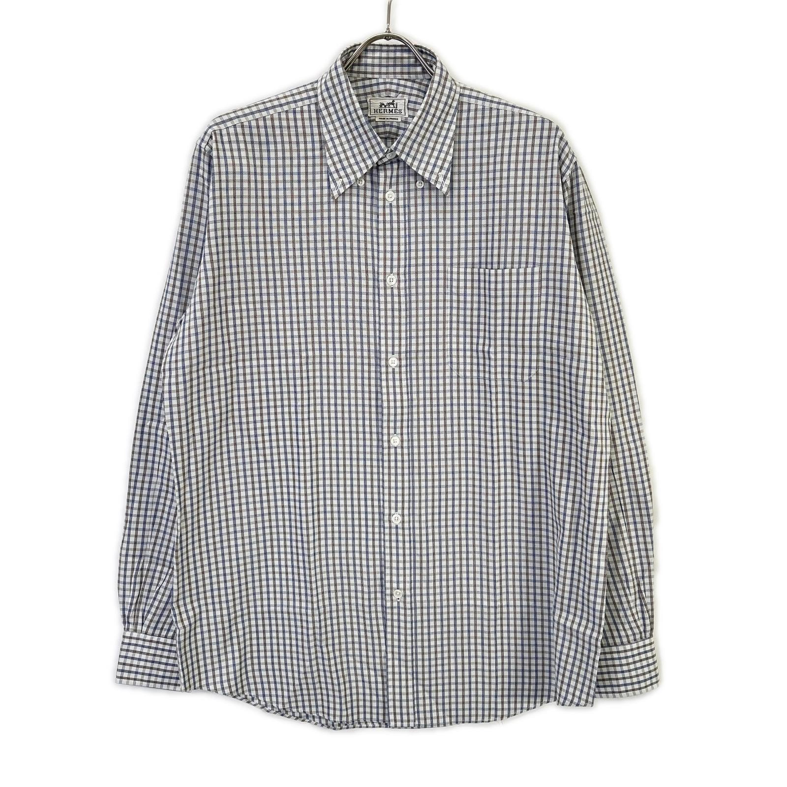エルメス 【美品】チェック セリエボタン 長袖シャツ 40-15 3/4