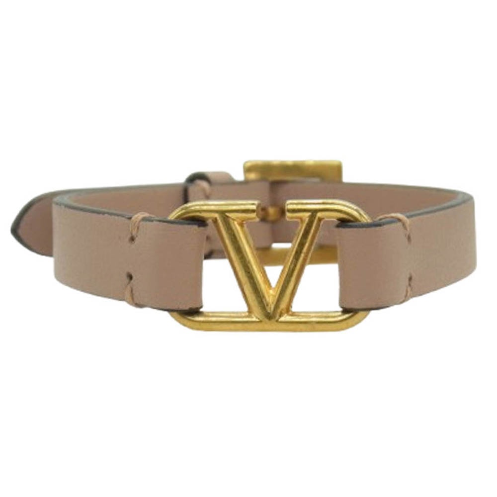 VALENTINO ヴァレンティノ ブレスレット Vロゴ バックル レザー シングル ブレスレット ベージュ系【中古】