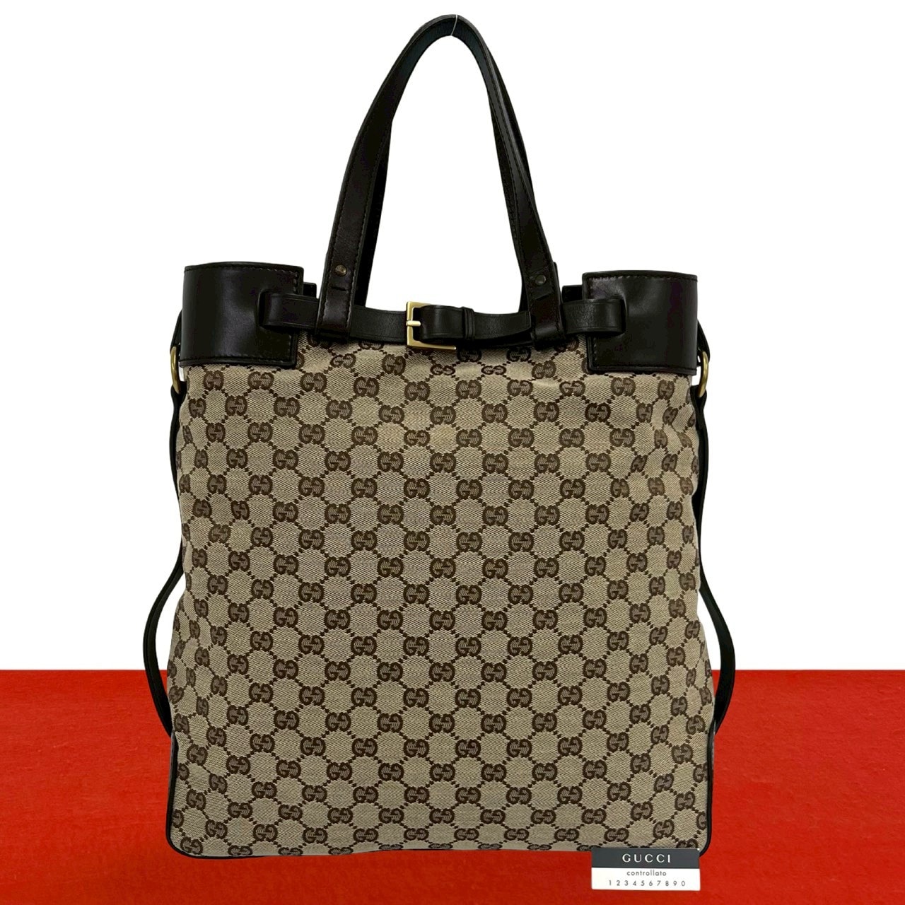 GUCCI グッチ GG 柄 キャンバス レザー トートバッグ ブラウン
 59507